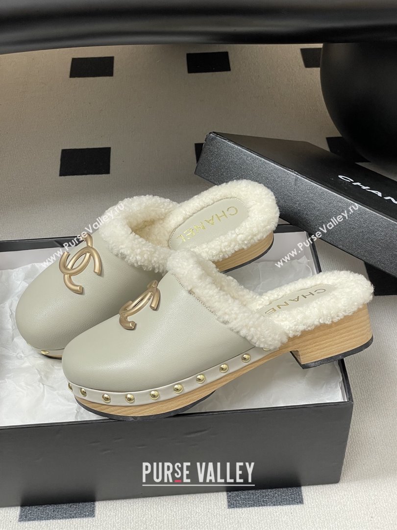 Chanel Calfskin Mules with Shearling CH102005 White 2025 (MD-25102005)