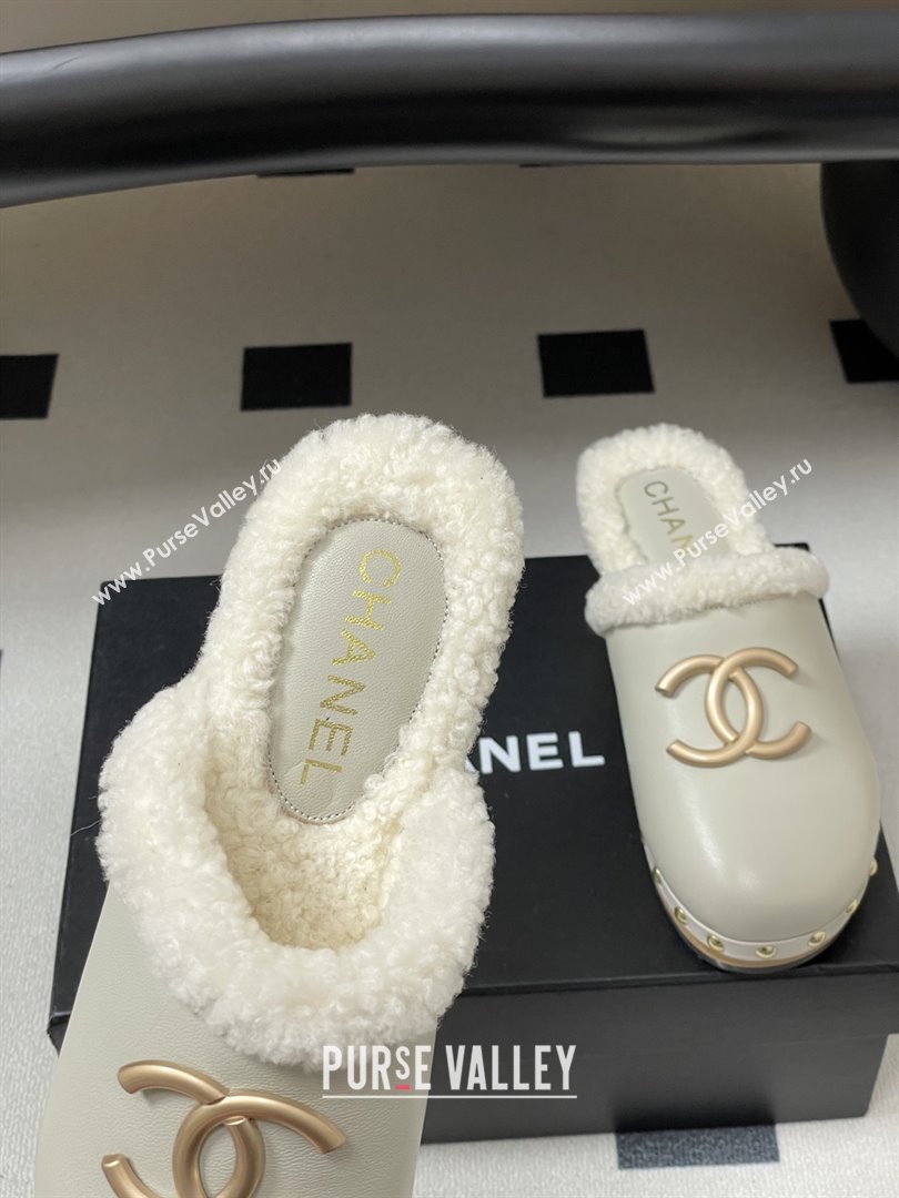Chanel Calfskin Mules with Shearling CH102005 White 2025 (MD-25102005)