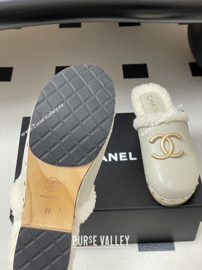 Chanel Calfskin Mules with Shearling CH102005 White 2025 (MD-25102005)