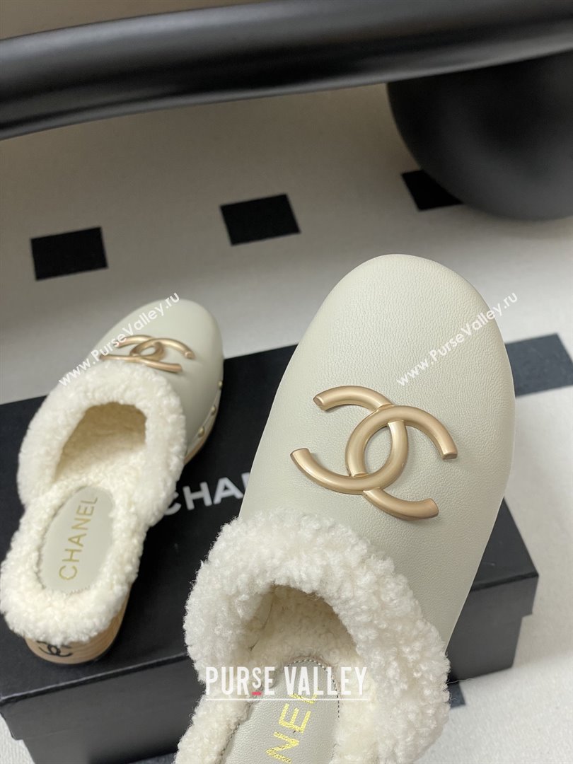 Chanel Calfskin Mules with Shearling CH102005 White 2025 (MD-25102005)