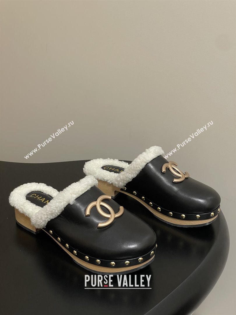 Chanel Calfskin Mules with Shearling CH102006 Black 2025 (MD-25102006)