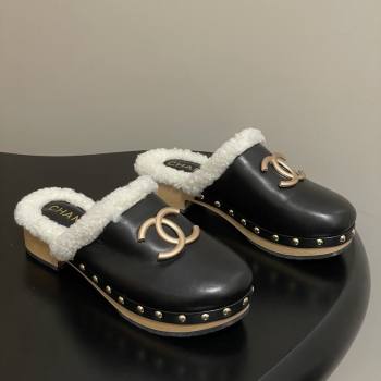Chanel Calfskin Mules with Shearling CH102006 Black 2025 (MD-25102006)