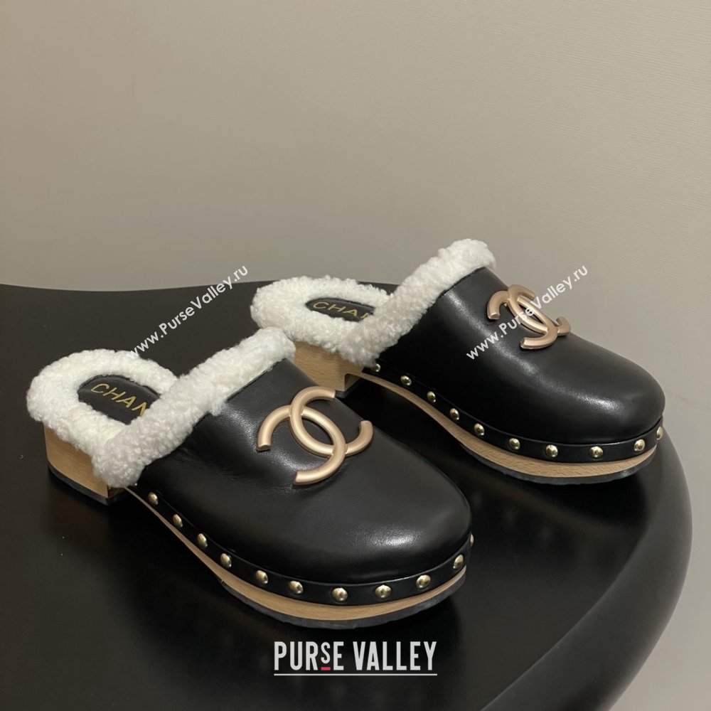 Chanel Calfskin Mules with Shearling CH102006 Black 2025 (MD-25102006)