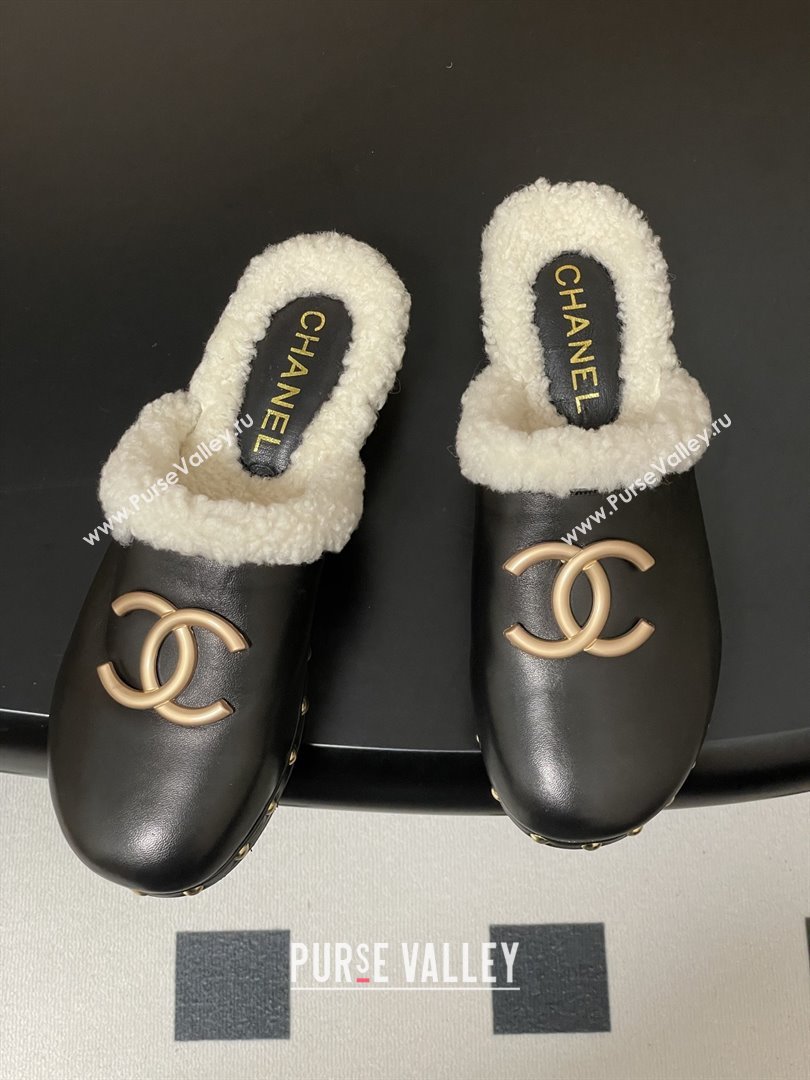 Chanel Calfskin Mules with Shearling CH102006 Black 2025 (MD-25102006)