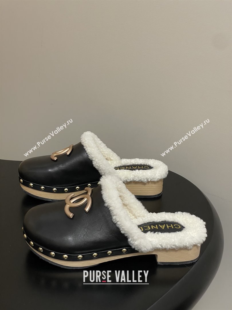 Chanel Calfskin Mules with Shearling CH102006 Black 2025 (MD-25102006)