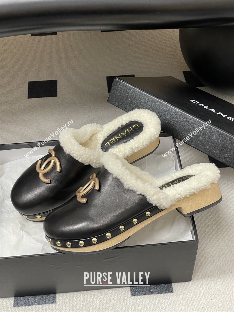 Chanel Calfskin Mules with Shearling CH102006 Black 2025 (MD-25102006)