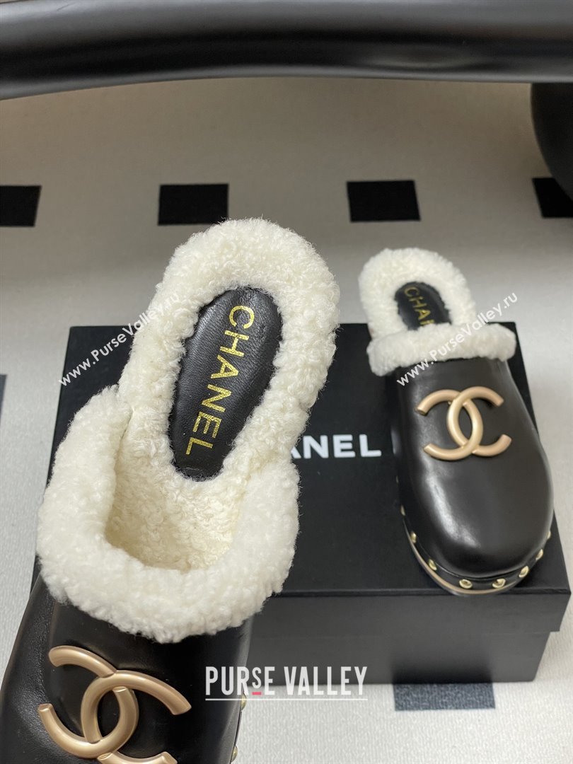 Chanel Calfskin Mules with Shearling CH102006 Black 2025 (MD-25102006)