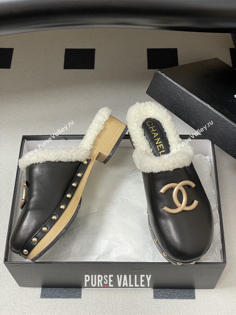 Chanel Calfskin Mules with Shearling CH102006 Black 2025 (MD-25102006)