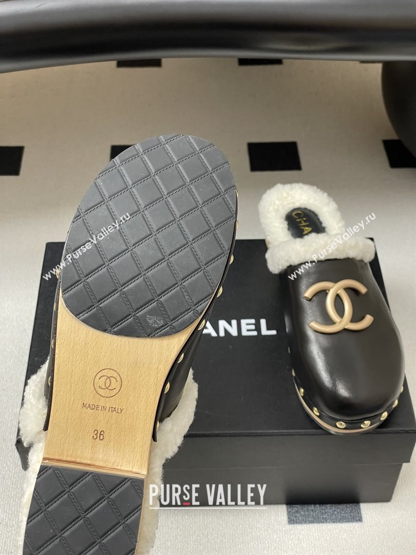 Chanel Calfskin Mules with Shearling CH102006 Black 2025 (MD-25102006)