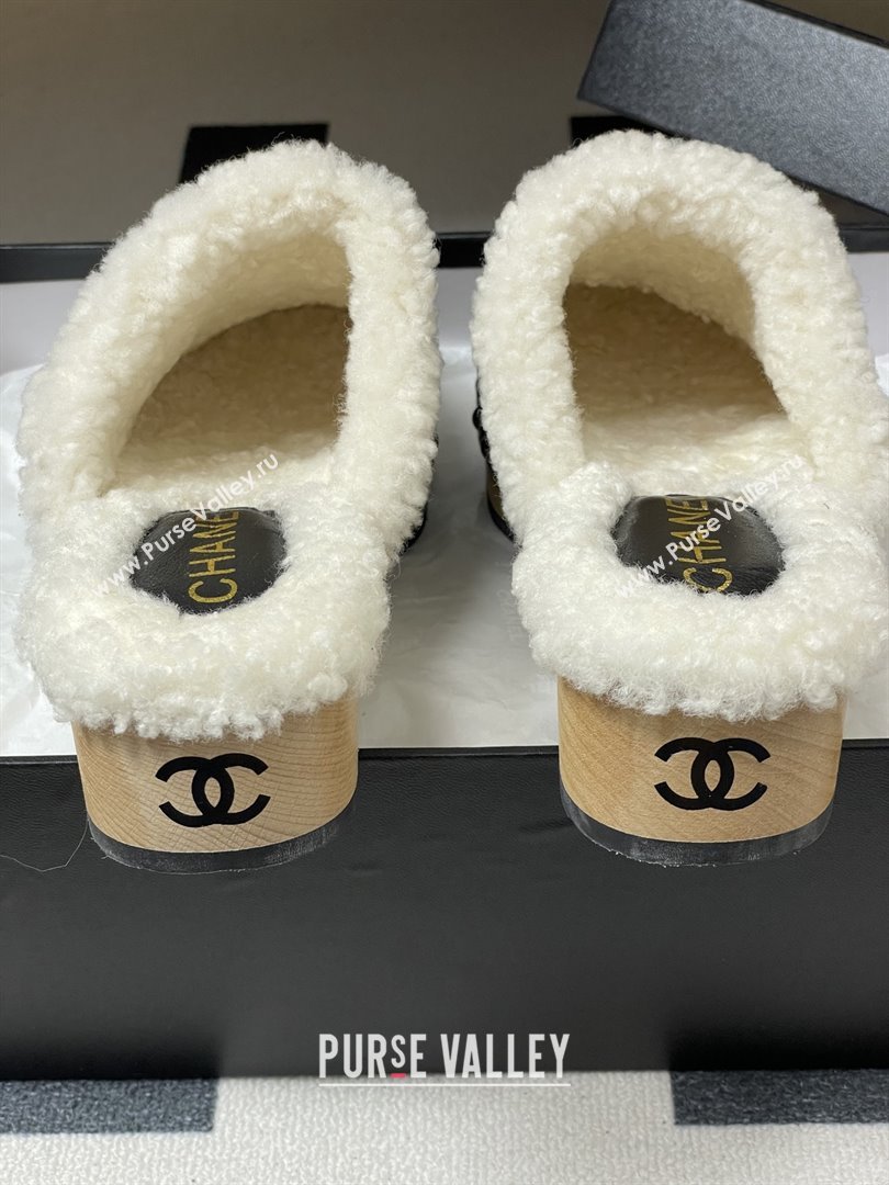 Chanel Calfskin Mules with Shearling CH102006 Black 2025 (MD-25102006)