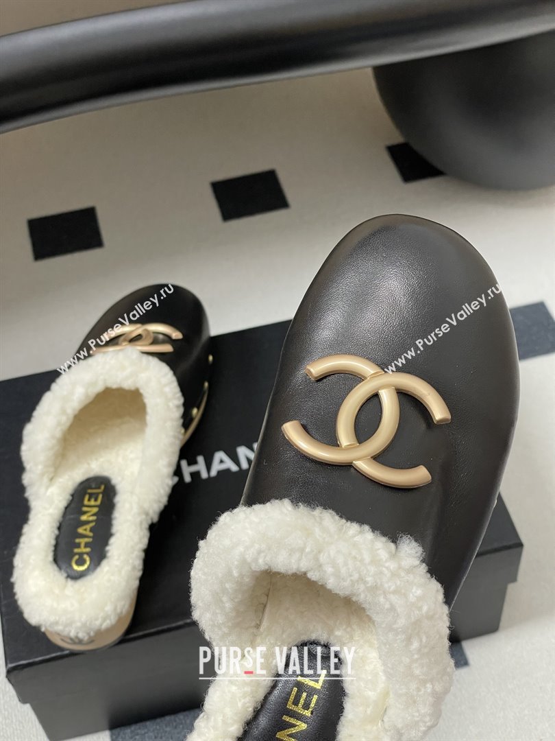 Chanel Calfskin Mules with Shearling CH102006 Black 2025 (MD-25102006)