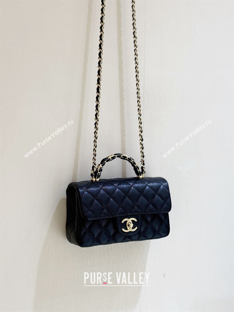 Chanel Mini Flap Bag with Top Handle in Grained Shiny Calfskin AS5701 Black 2025 Top Quality (SHUNY-25101501)
