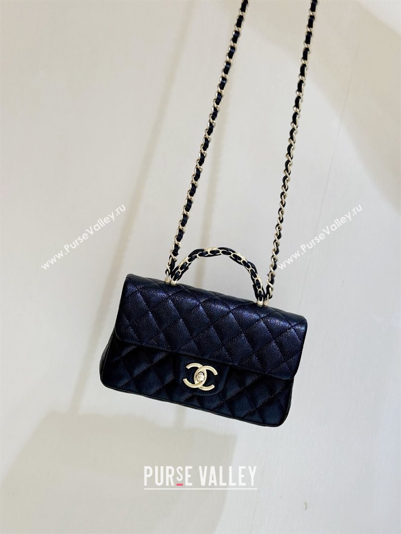 Chanel Mini Flap Bag with Top Handle in Grained Shiny Calfskin AS5701 Black 2025 Top Quality (SHUNY-25101501)