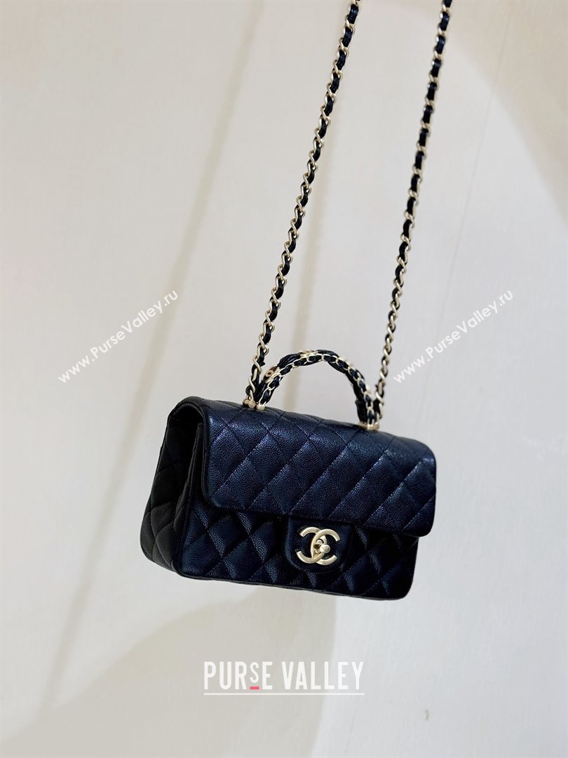 Chanel Mini Flap Bag with Top Handle in Grained Shiny Calfskin AS5701 Black 2025 Top Quality (SHUNY-25101501)
