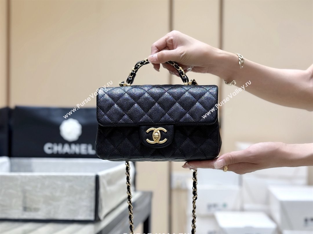 Chanel Mini Flap Bag with Top Handle in Grained Shiny Calfskin AS5701 Black 2025 Top Quality (SHUNY-25101501)