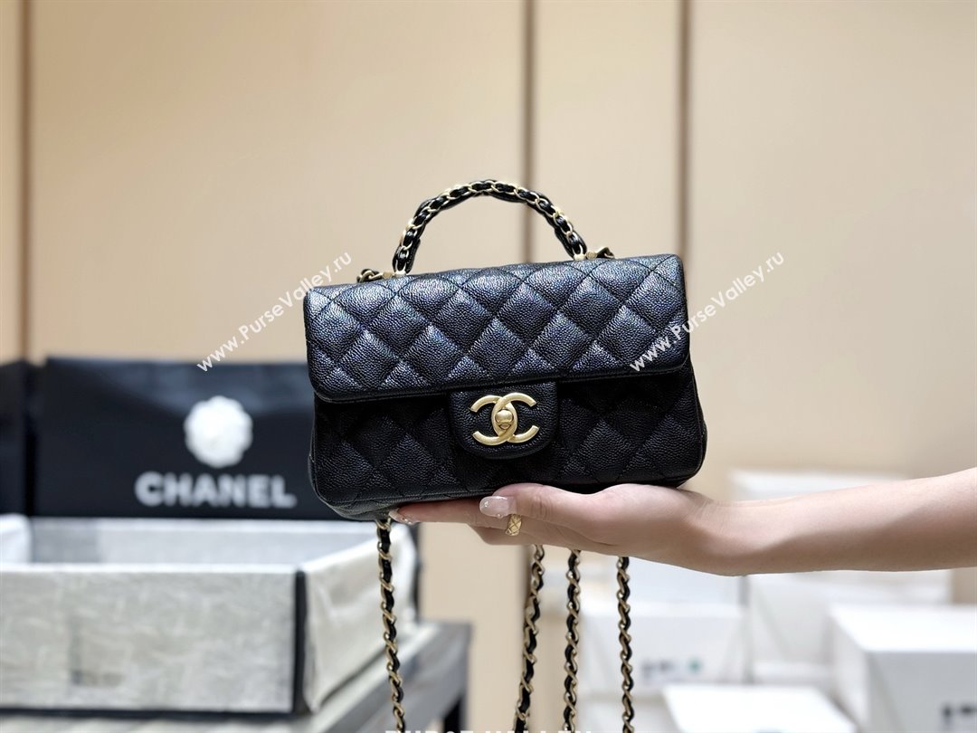 Chanel Mini Flap Bag with Top Handle in Grained Shiny Calfskin AS5701 Black 2025 Top Quality (SHUNY-25101501)