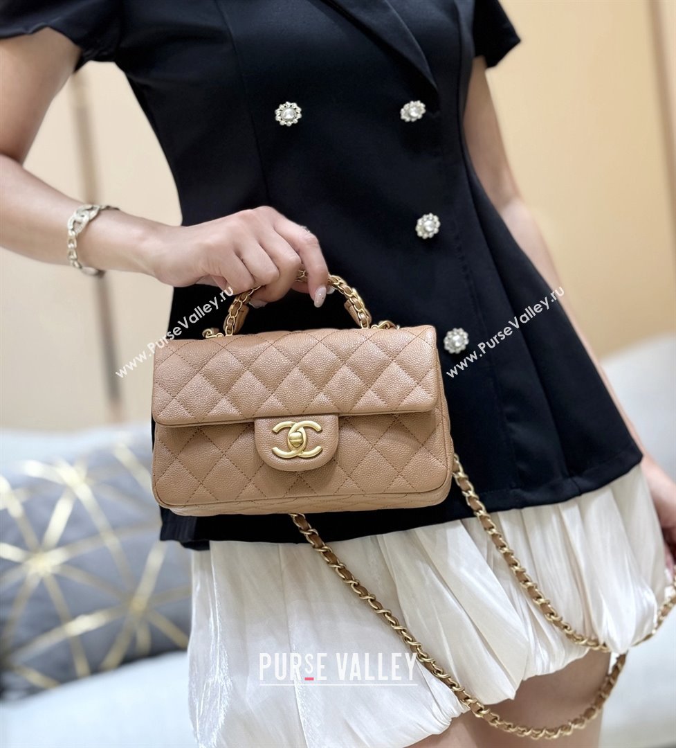 Chanel Mini Flap Bag with Top Handle in Grained Shiny Calfskin AS5701 Camel 2025 Top Quality (SHUNY-25101504)