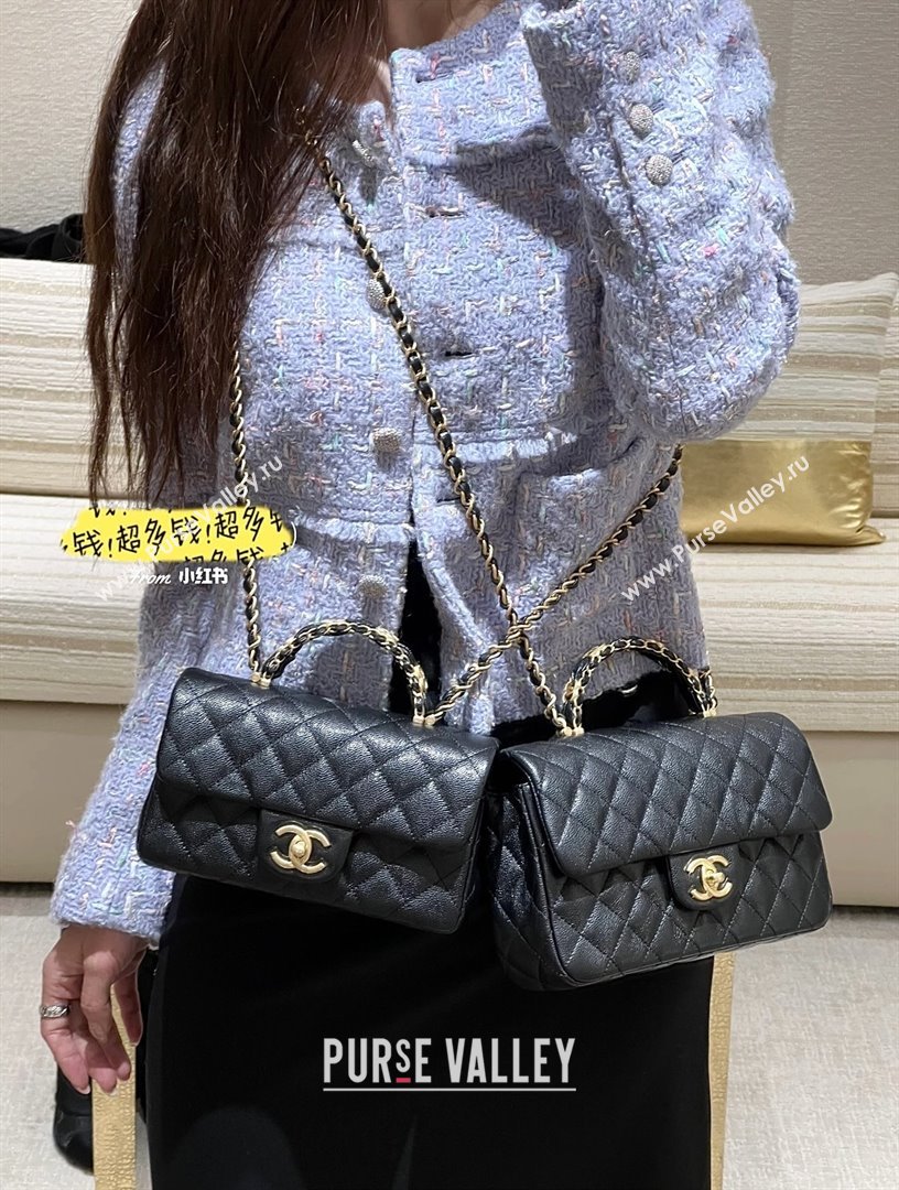 Chanel Mini Flap Bag with Top Handle in Grained Shiny Calfskin AS5701 Black 2025 Top Quality (SHUNY-25101501)