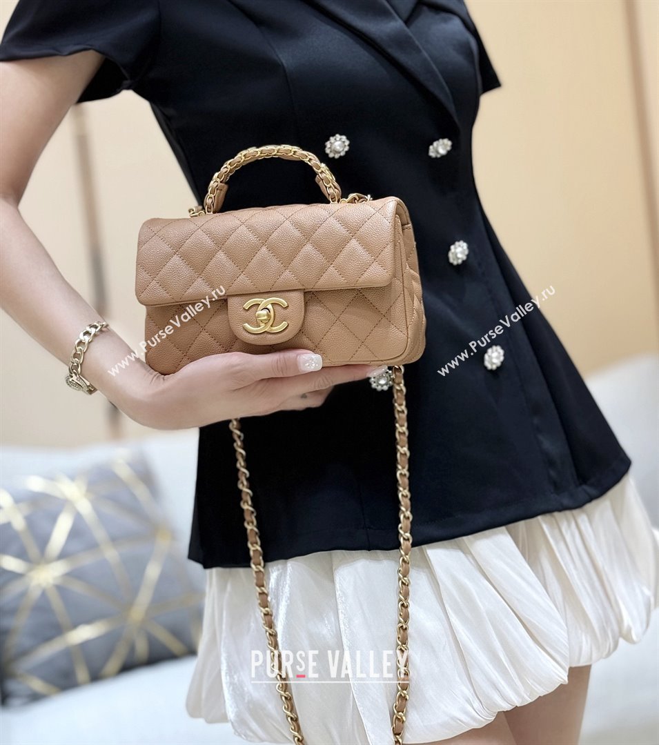 Chanel Mini Flap Bag with Top Handle in Grained Shiny Calfskin AS5701 Camel 2025 Top Quality (SHUNY-25101504)