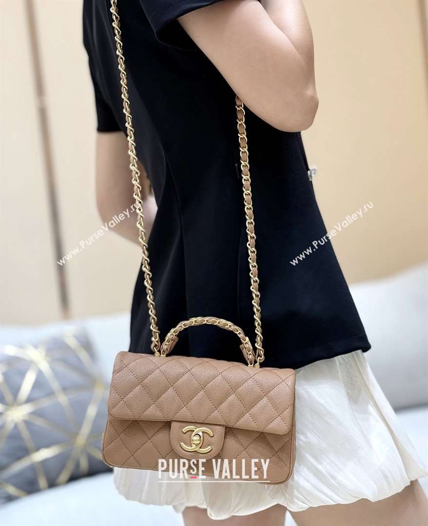 Chanel Mini Flap Bag with Top Handle in Grained Shiny Calfskin AS5701 Camel 2025 Top Quality (SHUNY-25101504)