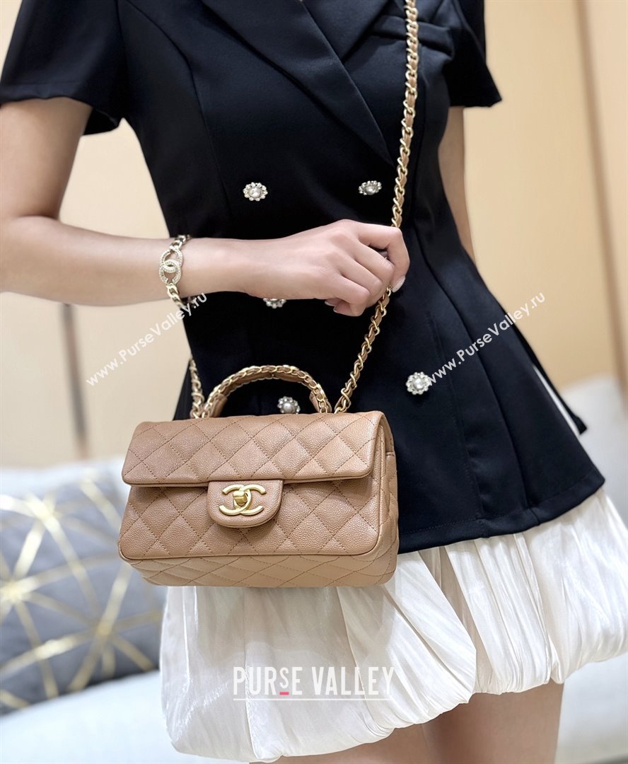 Chanel Mini Flap Bag with Top Handle in Grained Shiny Calfskin AS5701 Camel 2025 Top Quality (SHUNY-25101504)
