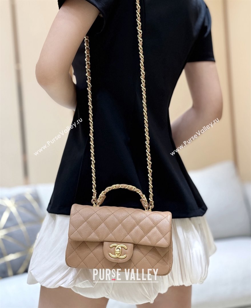 Chanel Mini Flap Bag with Top Handle in Grained Shiny Calfskin AS5701 Camel 2025 Top Quality (SHUNY-25101504)