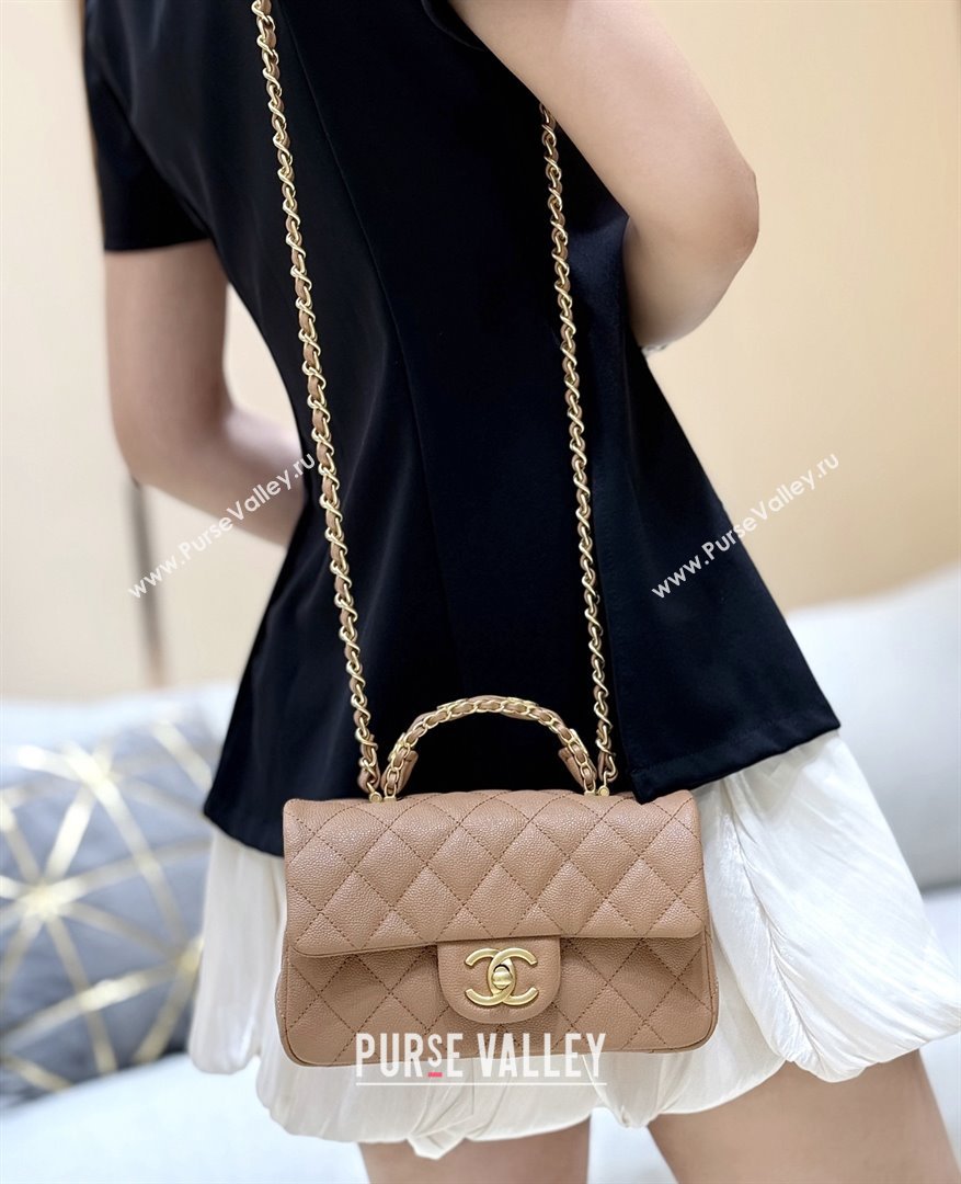 Chanel Mini Flap Bag with Top Handle in Grained Shiny Calfskin AS5701 Camel 2025 Top Quality (SHUNY-25101504)