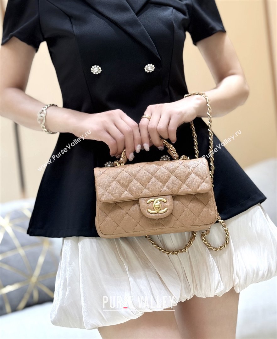 Chanel Mini Flap Bag with Top Handle in Grained Shiny Calfskin AS5701 Camel 2025 Top Quality (SHUNY-25101504)