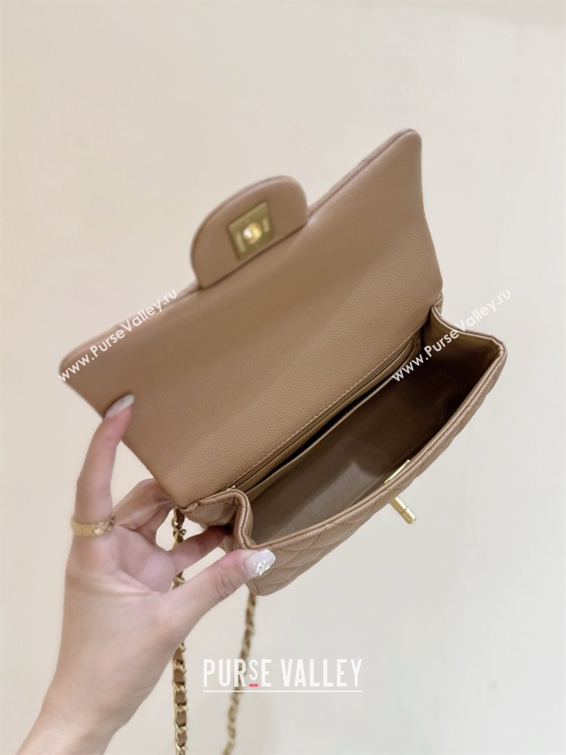 Chanel Mini Flap Bag with Top Handle in Grained Shiny Calfskin AS5701 Camel 2025 Top Quality (SHUNY-25101504)