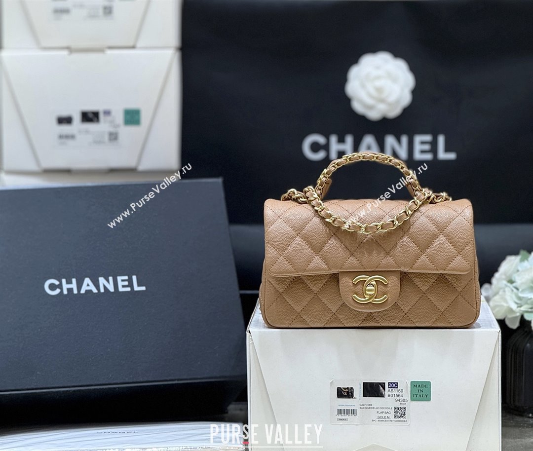 Chanel Mini Flap Bag with Top Handle in Grained Shiny Calfskin AS5701 Camel 2025 Top Quality (SHUNY-25101504)