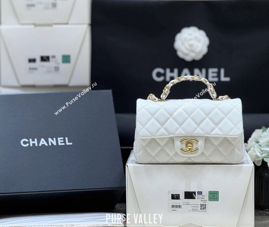 Chanel Mini Flap Bag with Top Handle in Grained Shiny Calfskin AS5701 White 2025 Top Quality (SHUNY-25101503)