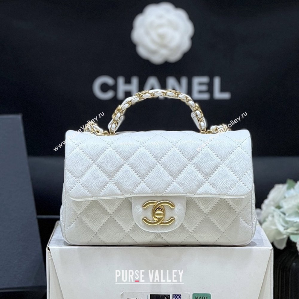 Chanel Mini Flap Bag with Top Handle in Grained Shiny Calfskin AS5701 White 2025 Top Quality (SHUNY-25101503)
