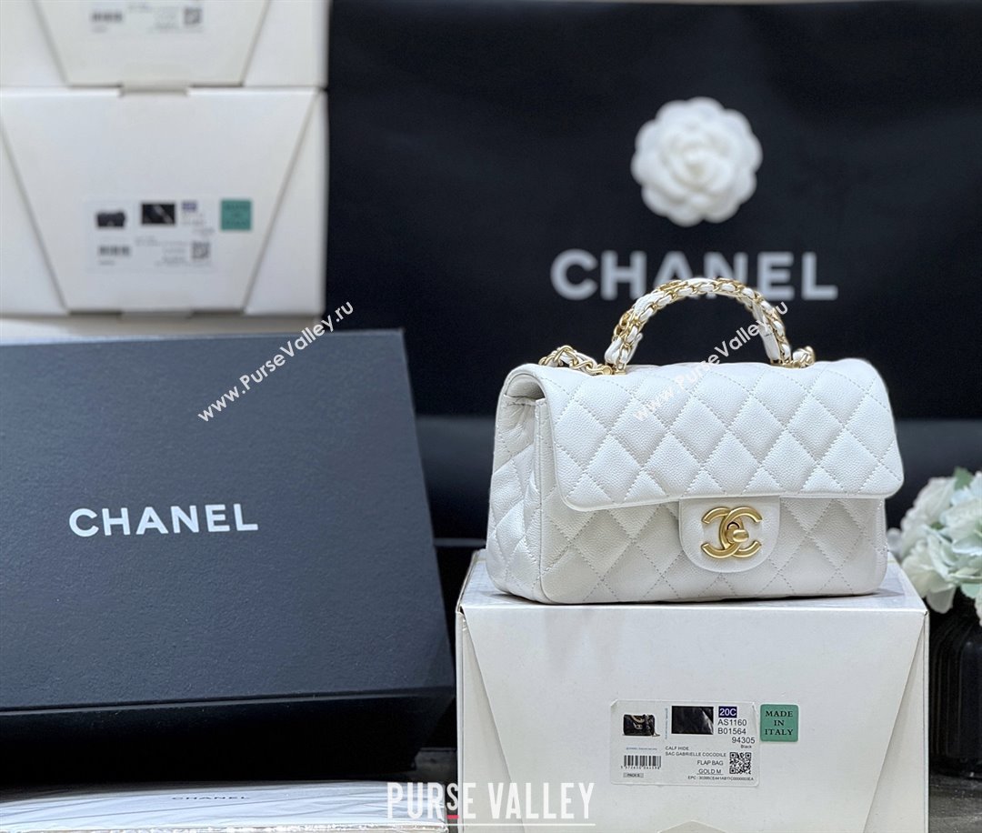 Chanel Mini Flap Bag with Top Handle in Grained Shiny Calfskin AS5701 White 2025 Top Quality (SHUNY-25101503)
