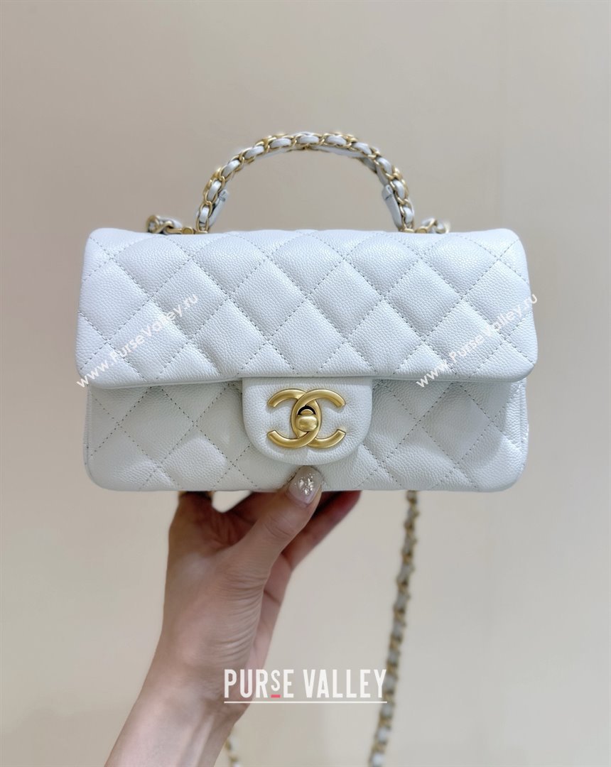 Chanel Mini Flap Bag with Top Handle in Grained Shiny Calfskin AS5701 White 2025 Top Quality (SHUNY-25101503)