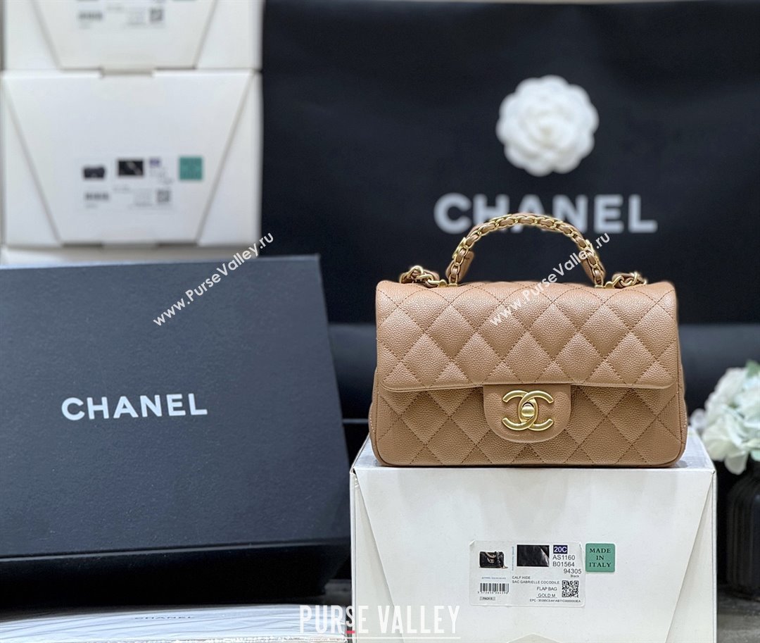 Chanel Mini Flap Bag with Top Handle in Grained Shiny Calfskin AS5701 Camel 2025 Top Quality (SHUNY-25101504)