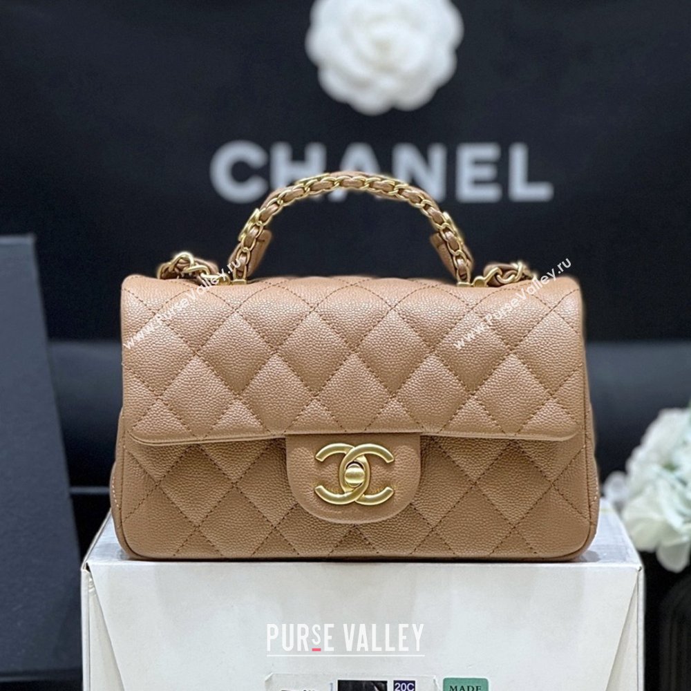 Chanel Mini Flap Bag with Top Handle in Grained Shiny Calfskin AS5701 Camel 2025 Top Quality (SHUNY-25101504)