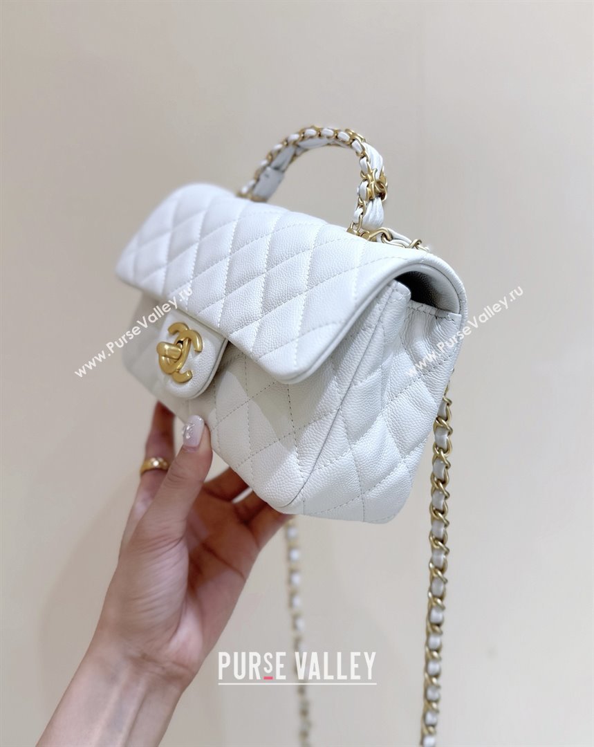 Chanel Mini Flap Bag with Top Handle in Grained Shiny Calfskin AS5701 White 2025 Top Quality (SHUNY-25101503)