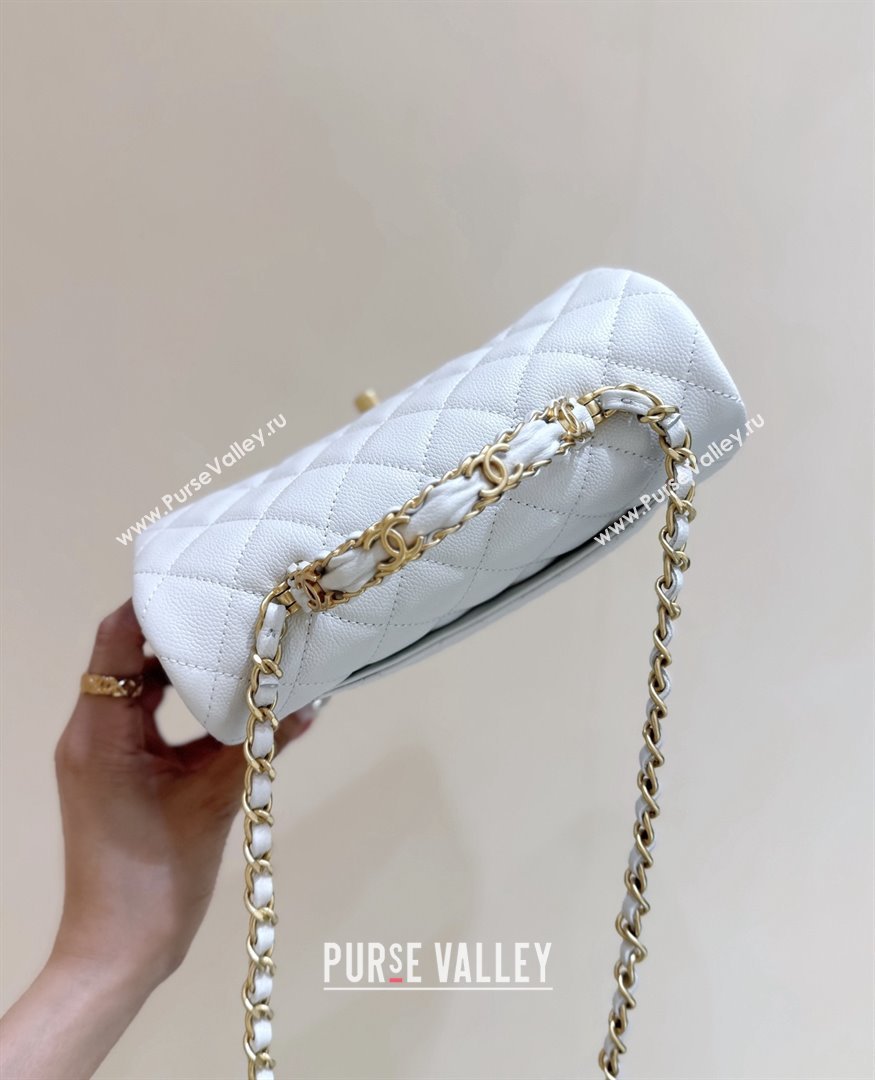 Chanel Mini Flap Bag with Top Handle in Grained Shiny Calfskin AS5701 White 2025 Top Quality (SHUNY-25101503)