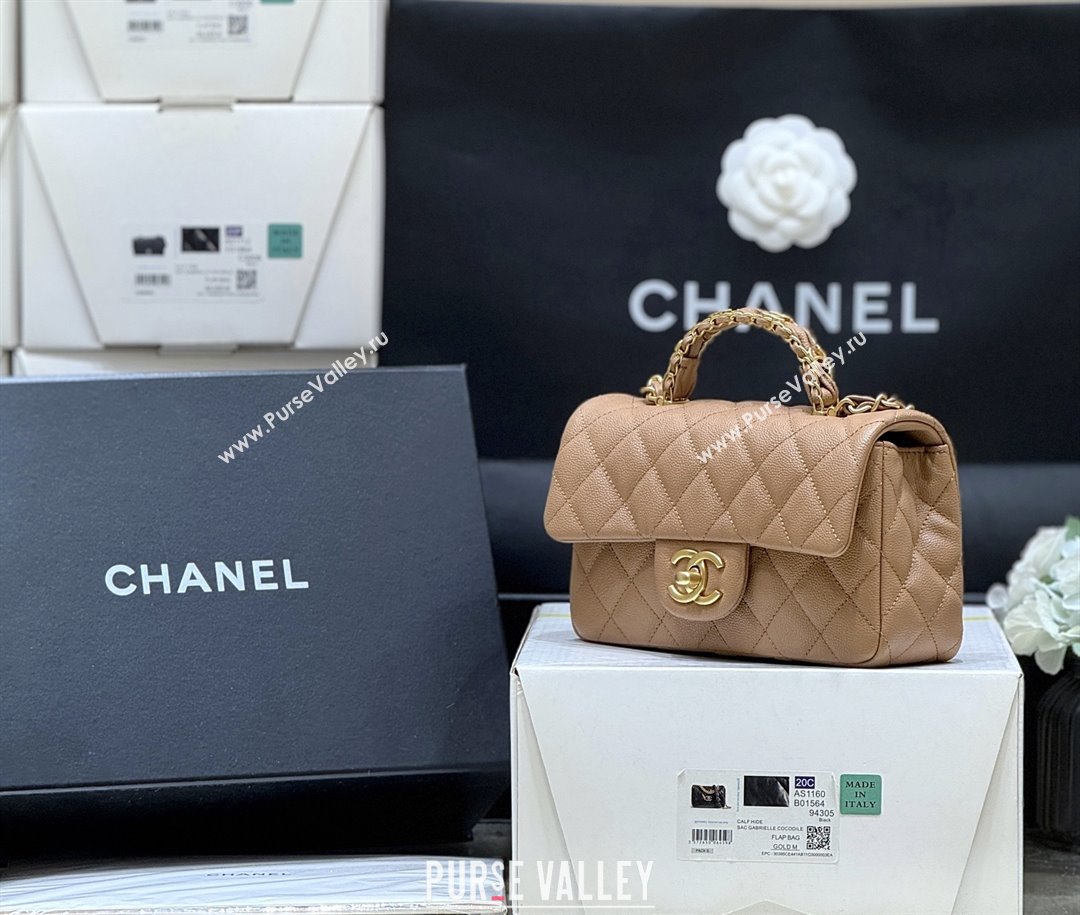 Chanel Mini Flap Bag with Top Handle in Grained Shiny Calfskin AS5701 Camel 2025 Top Quality (SHUNY-25101504)