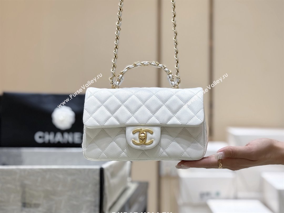 Chanel Mini Flap Bag with Top Handle in Grained Shiny Calfskin AS5701 White 2025 Top Quality (SHUNY-25101503)