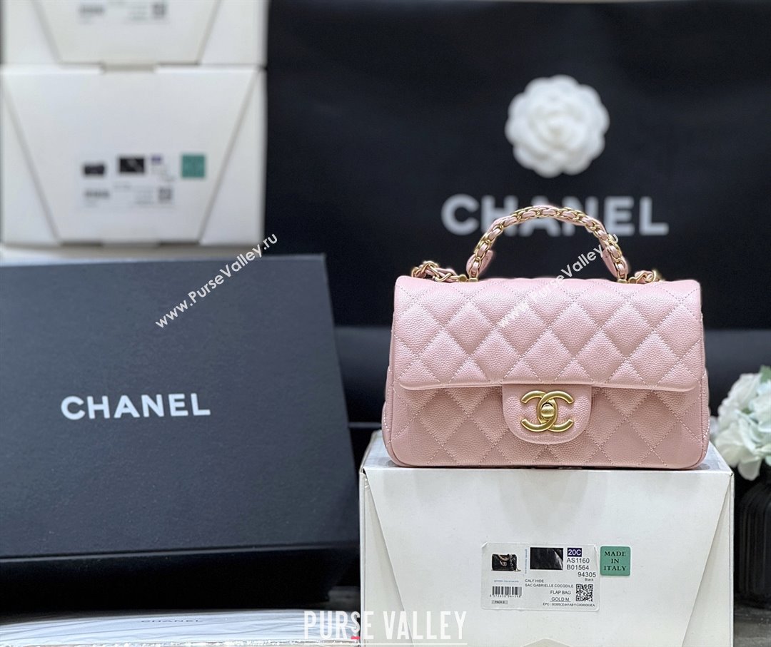 Chanel Mini Flap Bag with Top Handle in Grained Shiny Calfskin AS5701 Pink 2025 Top Quality (SHUNY-25101502)