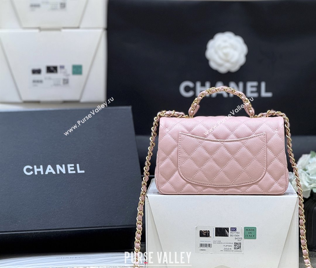 Chanel Mini Flap Bag with Top Handle in Grained Shiny Calfskin AS5701 Pink 2025 Top Quality (SHUNY-25101502)