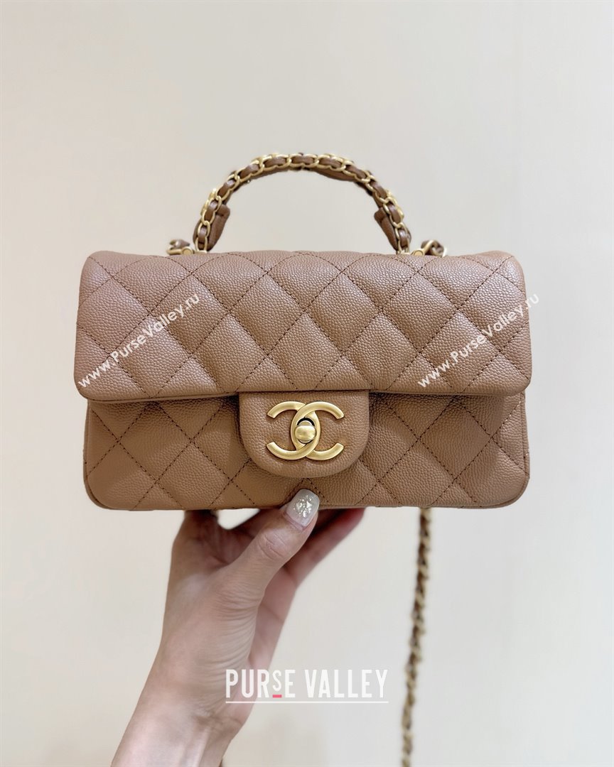 Chanel Mini Flap Bag with Top Handle in Grained Shiny Calfskin AS5701 Camel 2025 Top Quality (SHUNY-25101504)