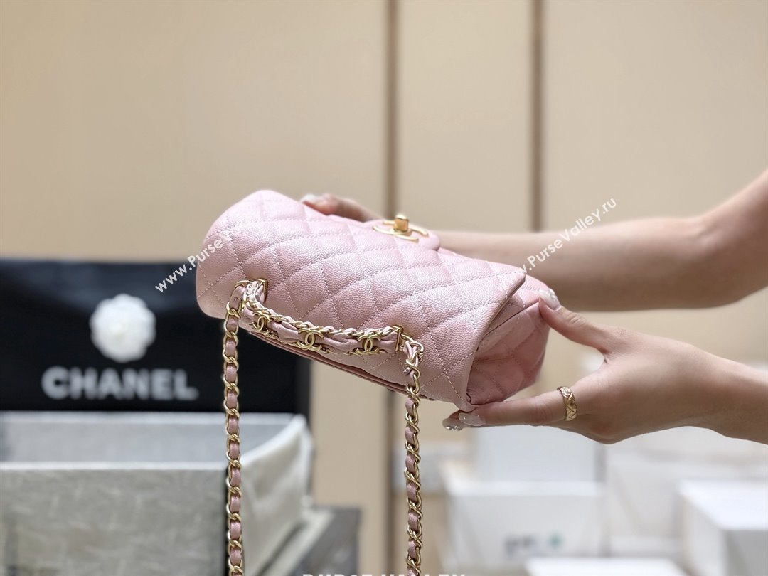 Chanel Mini Flap Bag with Top Handle in Grained Shiny Calfskin AS5701 Pink 2025 Top Quality (SHUNY-25101502)