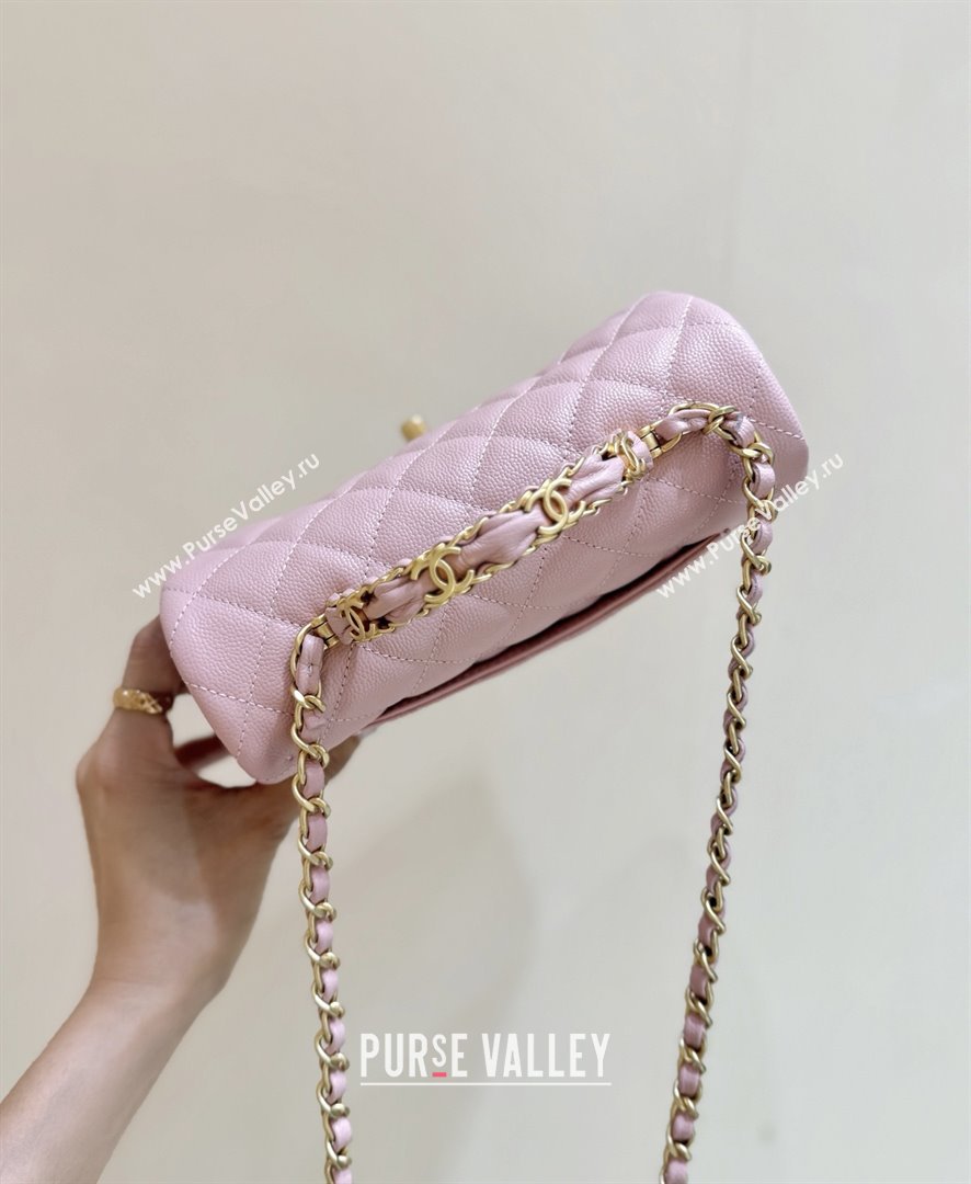 Chanel Mini Flap Bag with Top Handle in Grained Shiny Calfskin AS5701 Pink 2025 Top Quality (SHUNY-25101502)