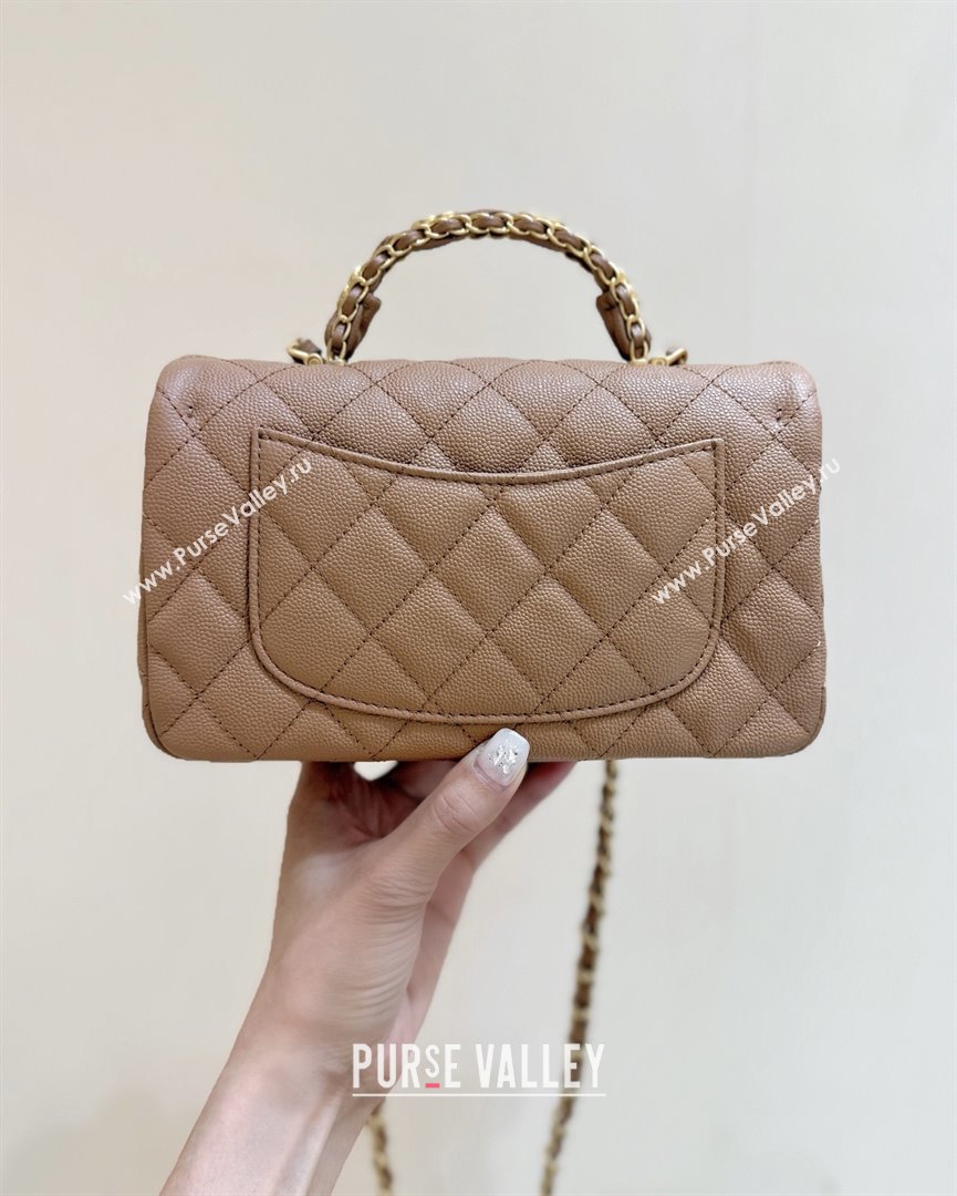 Chanel Mini Flap Bag with Top Handle in Grained Shiny Calfskin AS5701 Camel 2025 Top Quality (SHUNY-25101504)