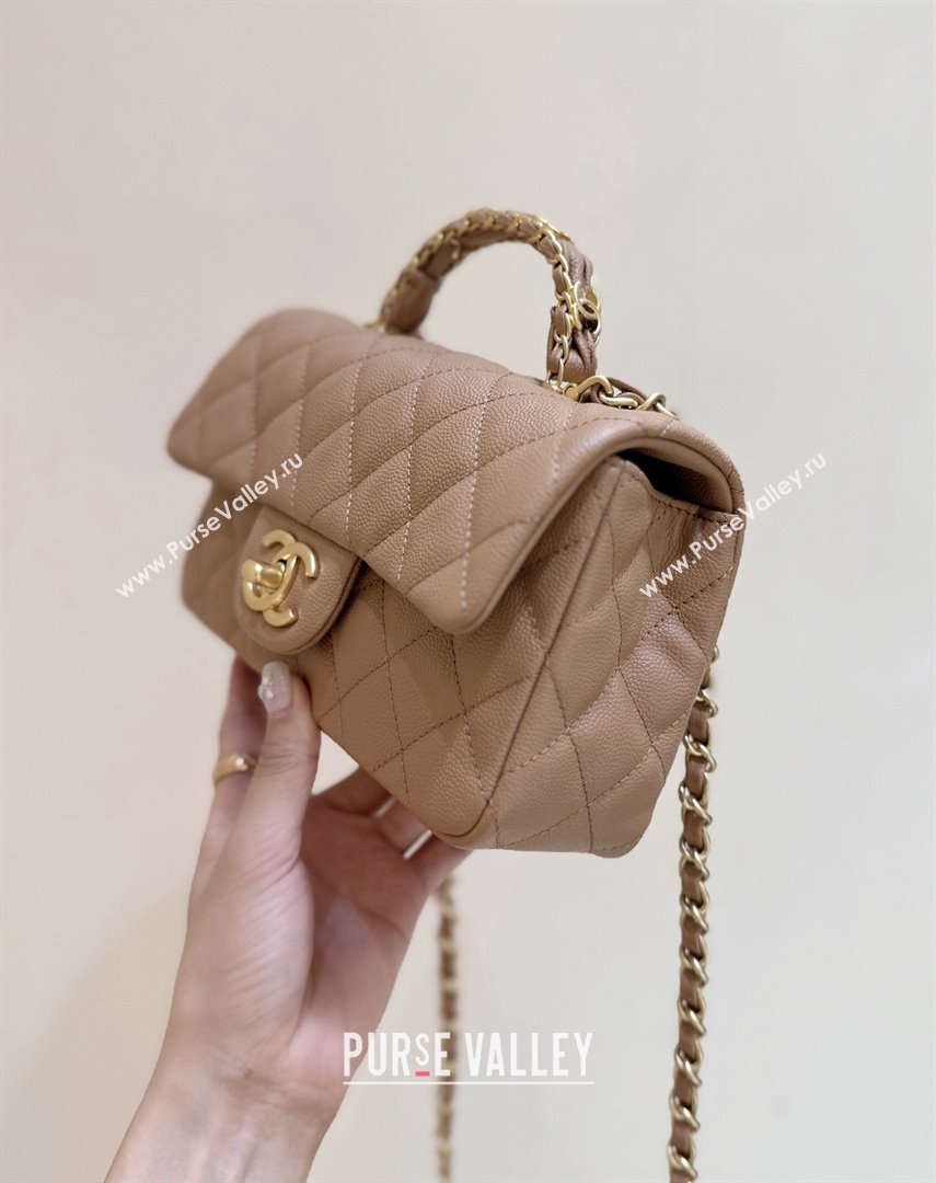 Chanel Mini Flap Bag with Top Handle in Grained Shiny Calfskin AS5701 Camel 2025 Top Quality (SHUNY-25101504)