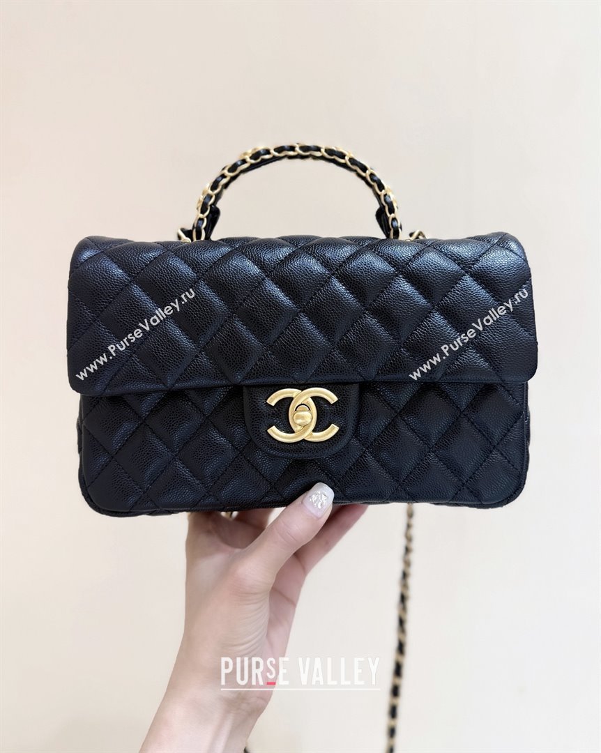Chanel Small Flap Bag with Top Handle in Grained Shiny Calfskin AS5702 Black 2025 Top Quality (SHUNY-25101505)