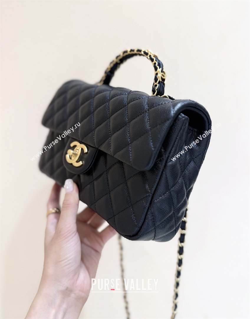 Chanel Small Flap Bag with Top Handle in Grained Shiny Calfskin AS5702 Black 2025 Top Quality (SHUNY-25101505)
