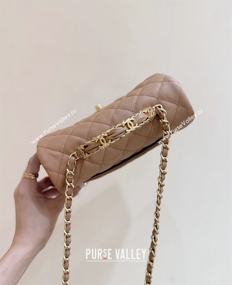 Chanel Mini Flap Bag with Top Handle in Grained Shiny Calfskin AS5701 Camel 2025 Top Quality (SHUNY-25101504)